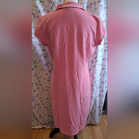 EUC Polo Pink Cotton Casual Athleisure Prep V Neck Collar Midi Dress SZ L - Picture 3 of 4
